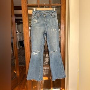 American Eagle Outfitters Ripped Blue Flare Leg Jeans